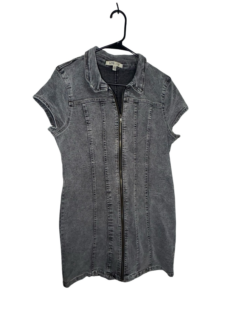 Love Culture Washed Gray Zip-Front Denim Mini Dress
